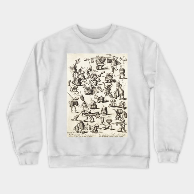 HIERONYMUS BOSCH BESTIARY Black White Fantasy Figures,Monsters and Animals Crewneck Sweatshirt by BulganLumini